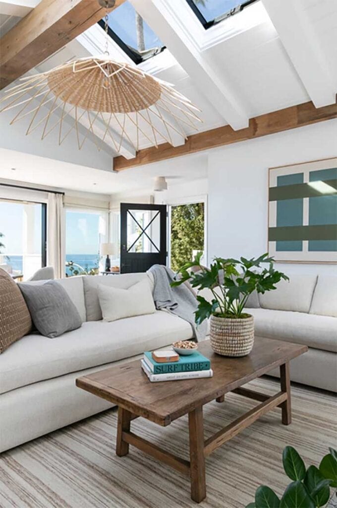This stunning, beachy living room designed by Brooke Wagner Design is SO beautiful! #ABlissfulNest