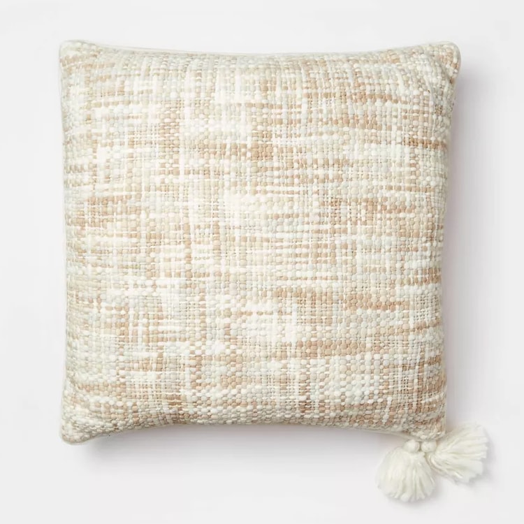This oversized woven throw pillow is perfect to add to your home for spring! #ABlissfulNest