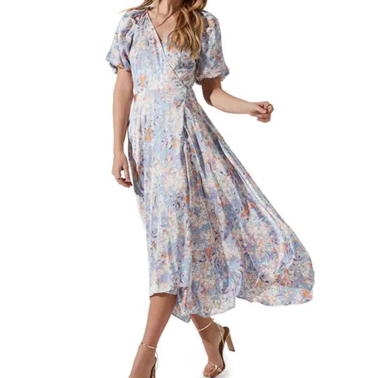 This floral puff sleeve wrap dress is perfect for spring! #ABlissfulNest
