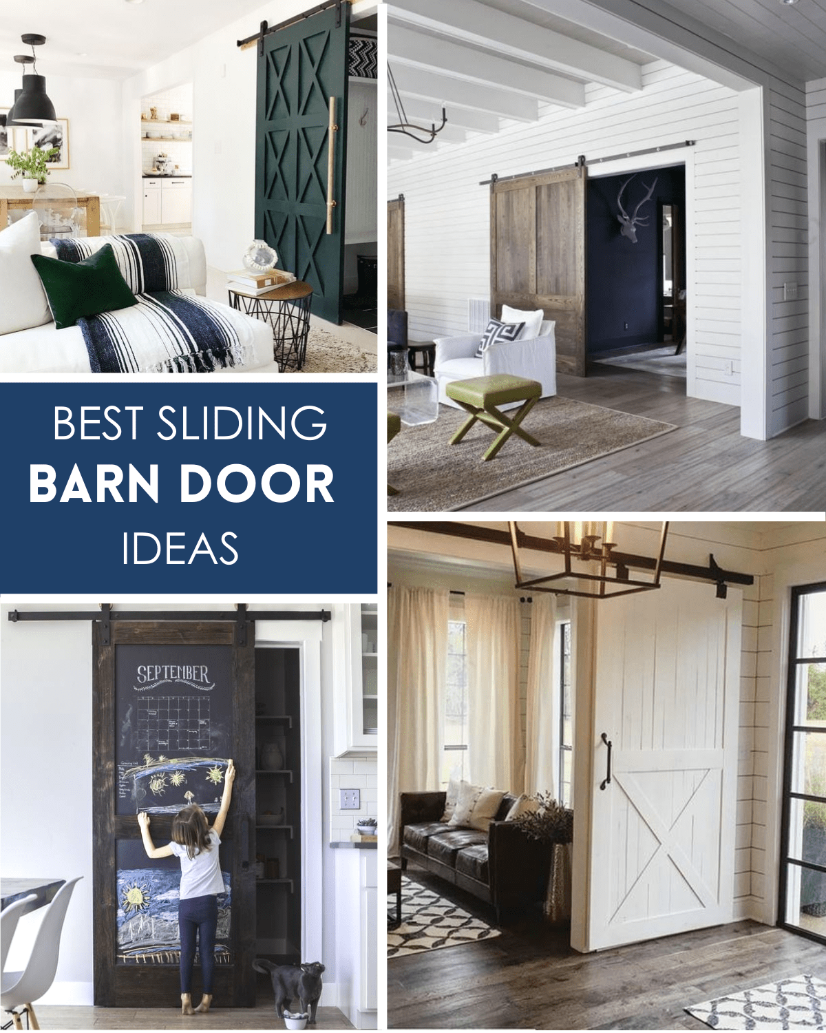 A collection of sliding barn door ideas for different design styles.