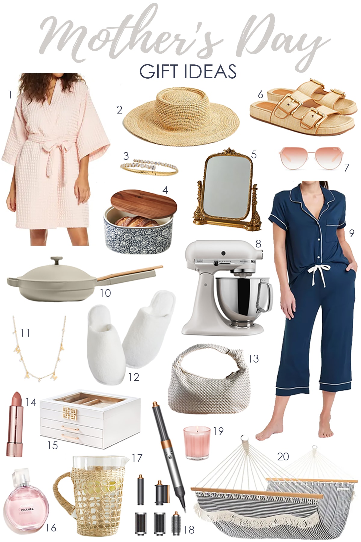 All of the best Mother's Day gift ideas! A cozy pajama set, waffle knit robe, gifts for the mom who loves to cook, fashion loving moms, summer accessories and more, there are so many great Mother's Day gifts for moms here! #ABlissfulNest