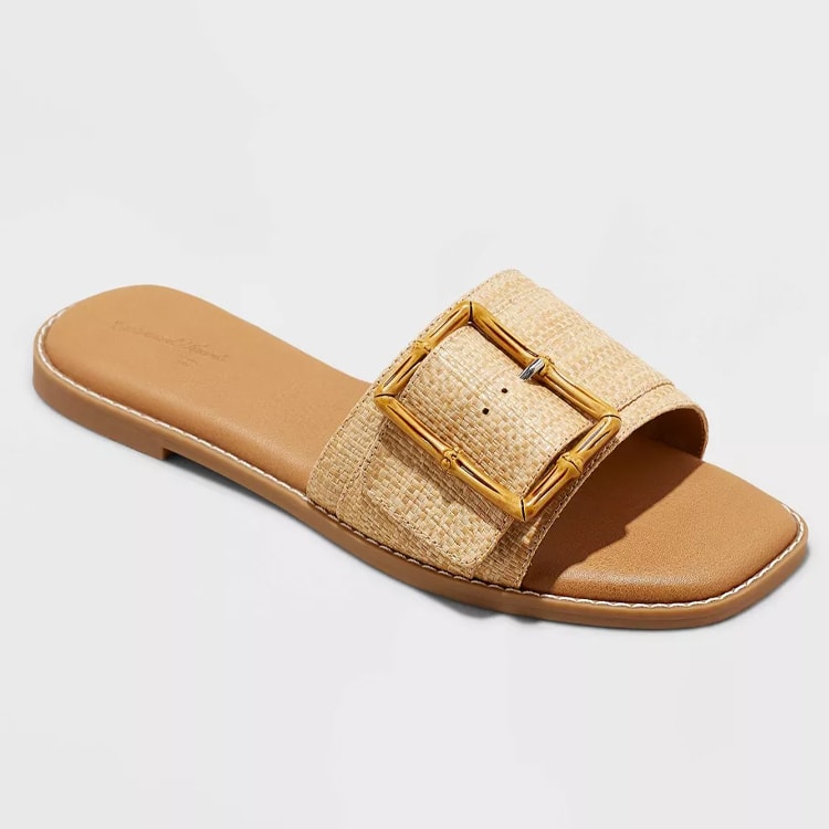 These tan slide sandals are the perfect summer statement shoe! #ABlissfulNest