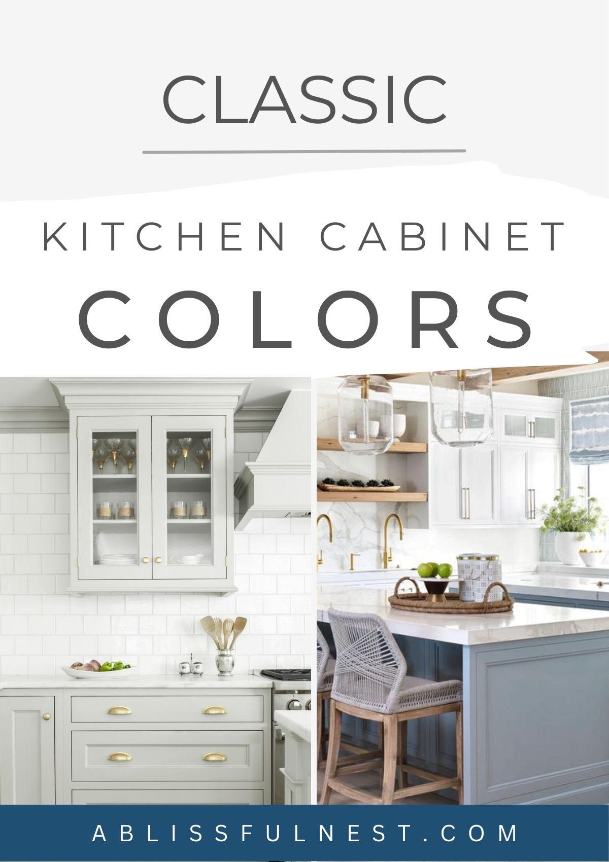 collage of beautiful classic kitchen cabinet colors.