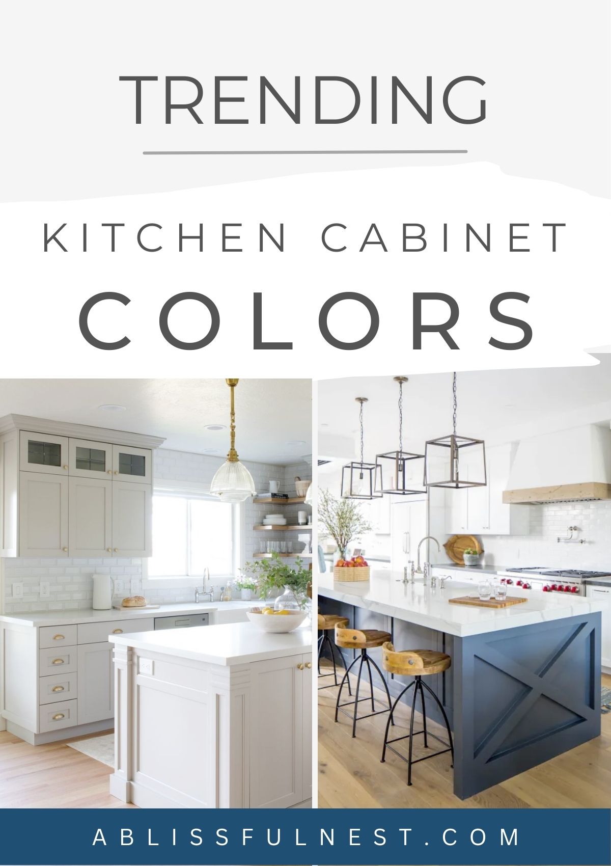 collage of trending kitchen cabinet colors 