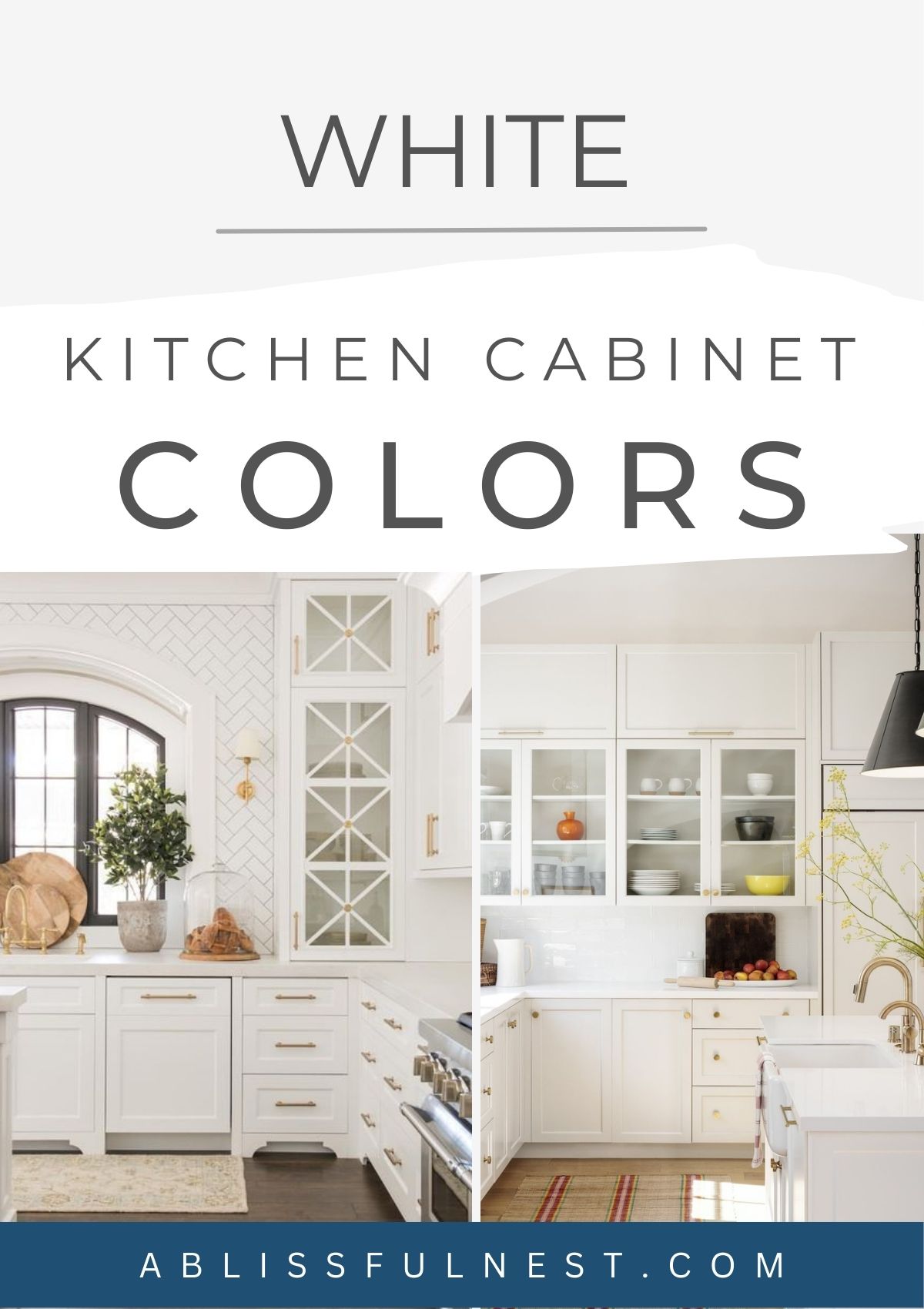 collage of white kitchen cabinets