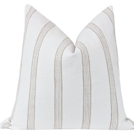 This linen striped throw pillow is a fun spring throw pillow to add to your living room this season! #ABlissfulNest