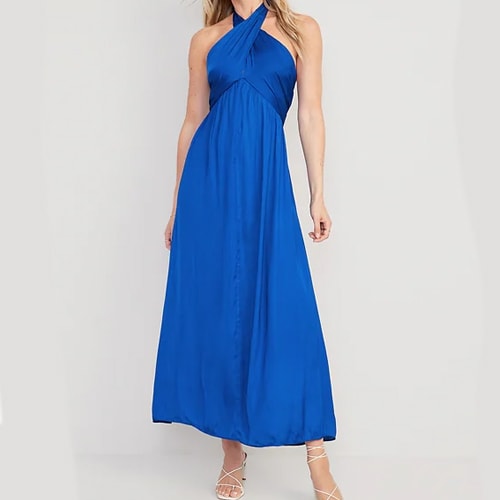 This royal blue satin maxi dress is the perfect summer dress under $50! #ABlissfulNest