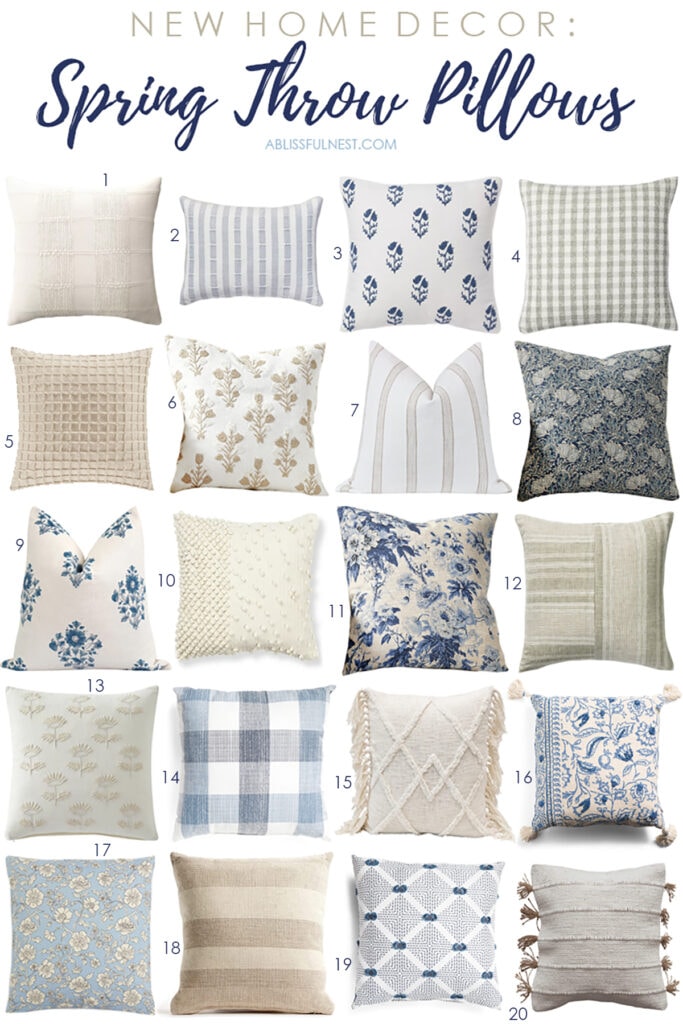 All of the most beautiful and neutral spring throw pillows to add to your home this season! #ABlissfulNest