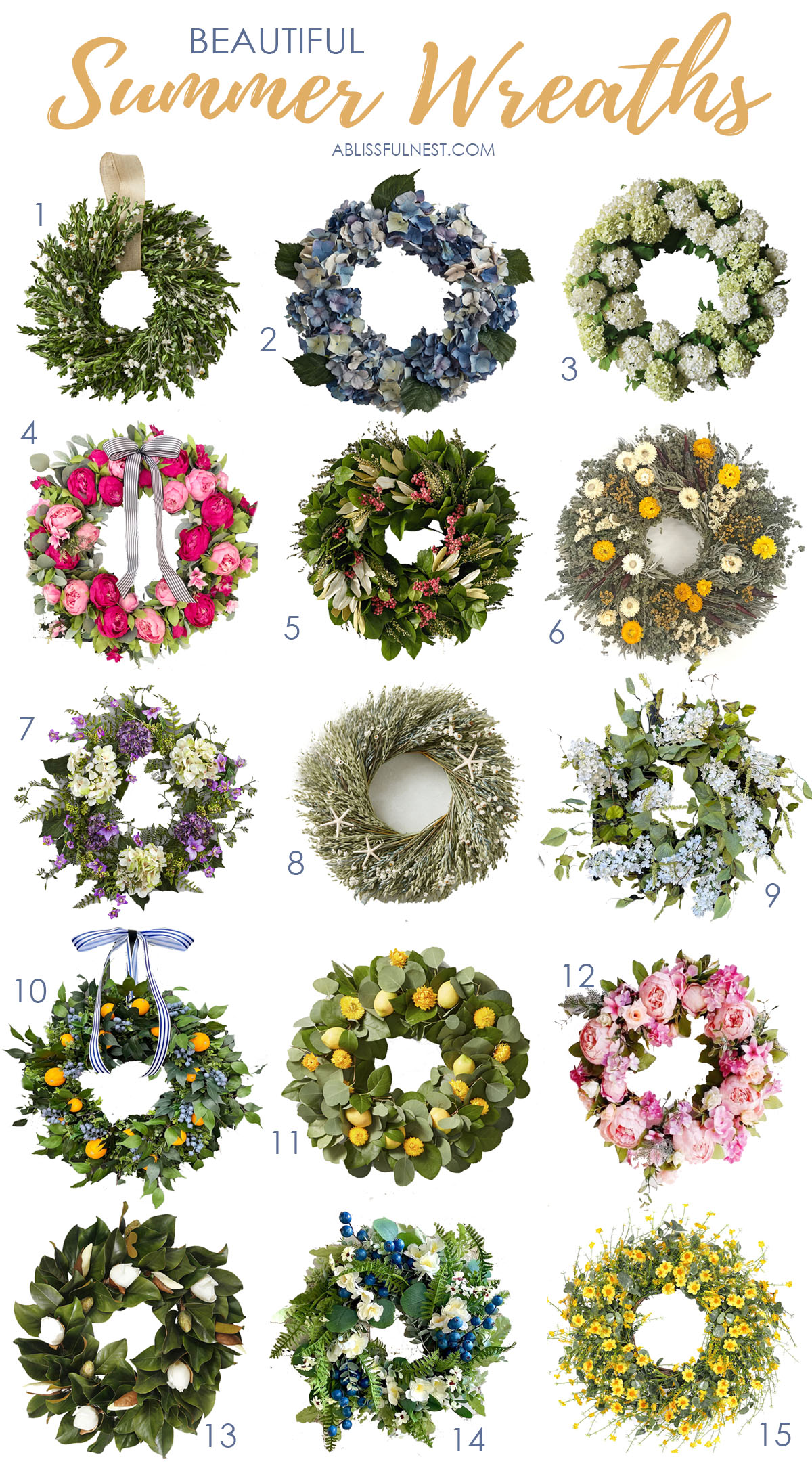Beautiful summer wreaths at all price points to add to your front door and your home this season! #ABlissfulNest