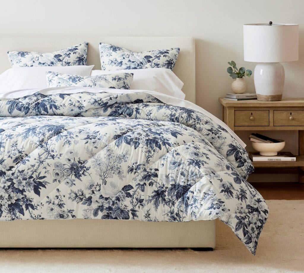 navy and white floral comforter set