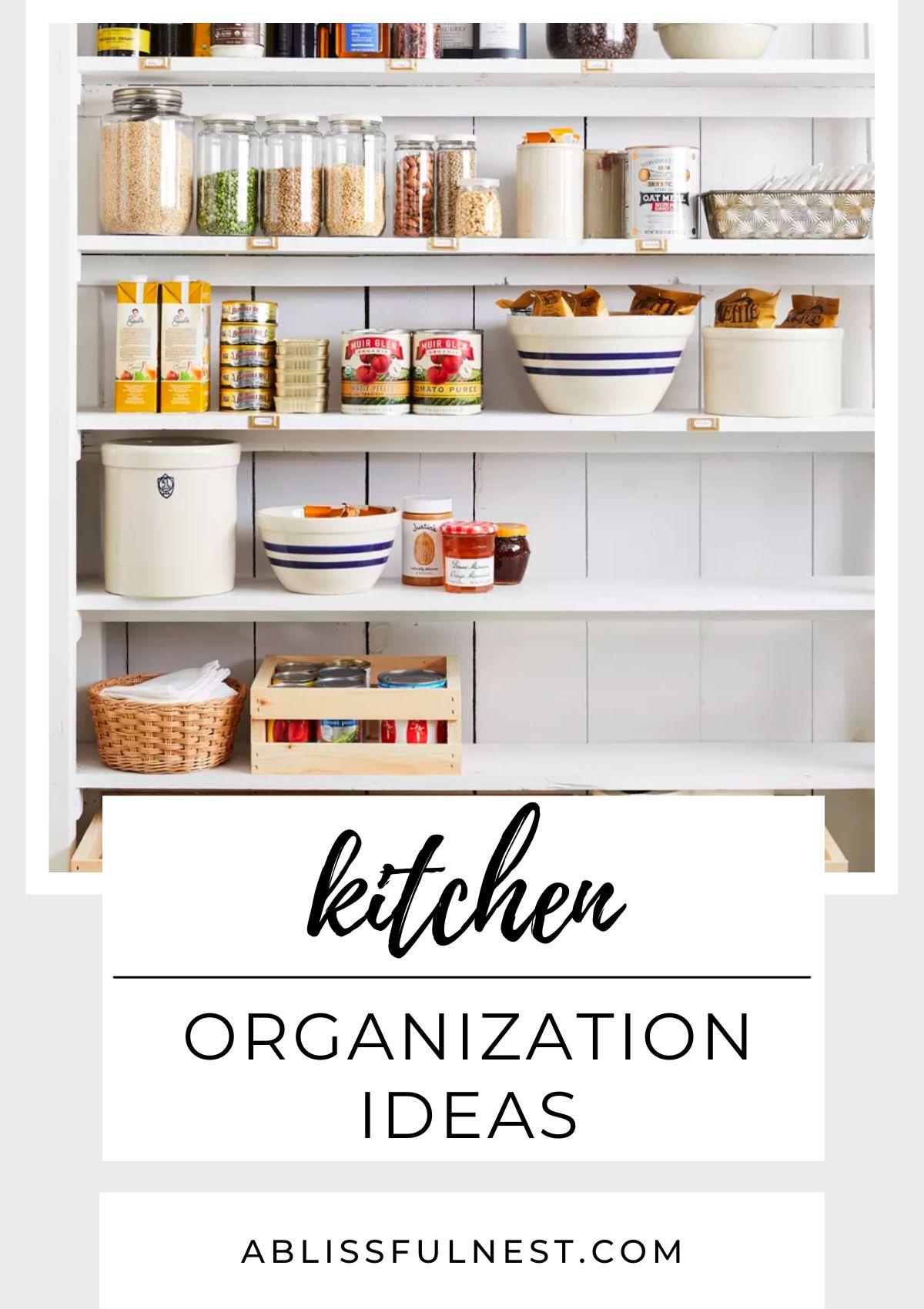 glass drawers and bowls keep ingredients organized on these shelves in a pantry