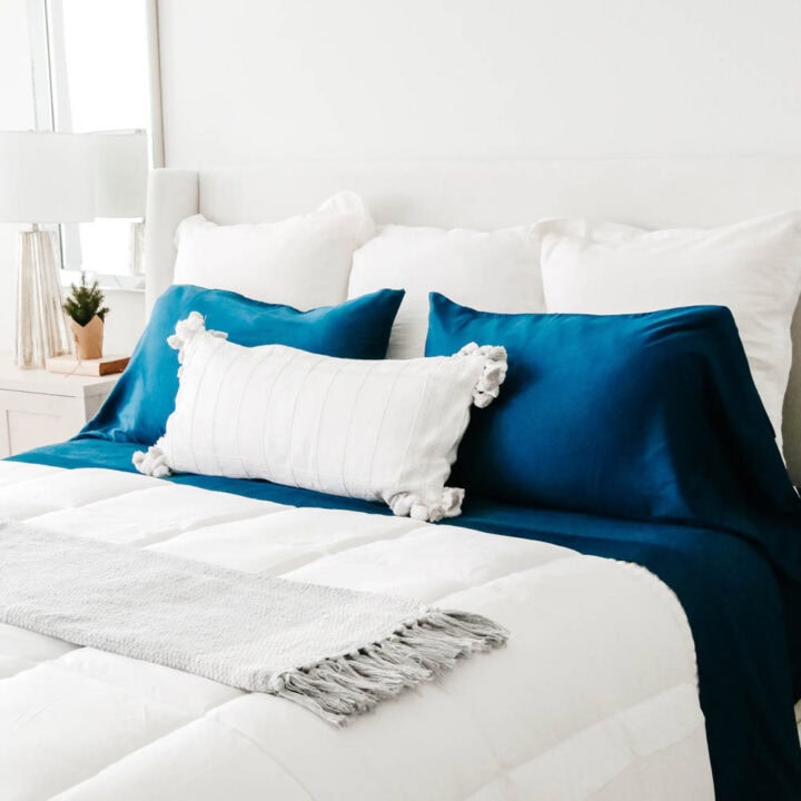Image for All-White Bedding With Deep Blue Accents