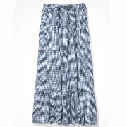 This blue gingham tiered midi skirt is the perfect summer skirt! #ABlissfulNest