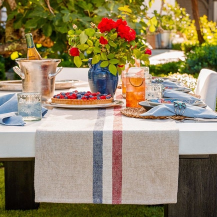 This patriotic striped table runner is perfect for your summer table this season! #ABlissfulNest