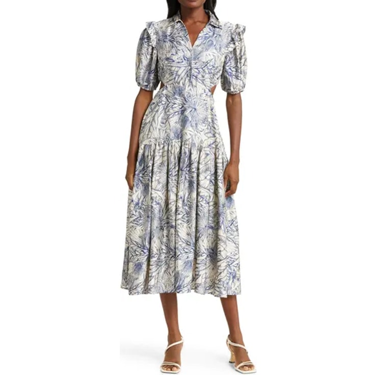 This blue floral cut-out dress is the perfect summer dress under $100! #ABlissfulNest