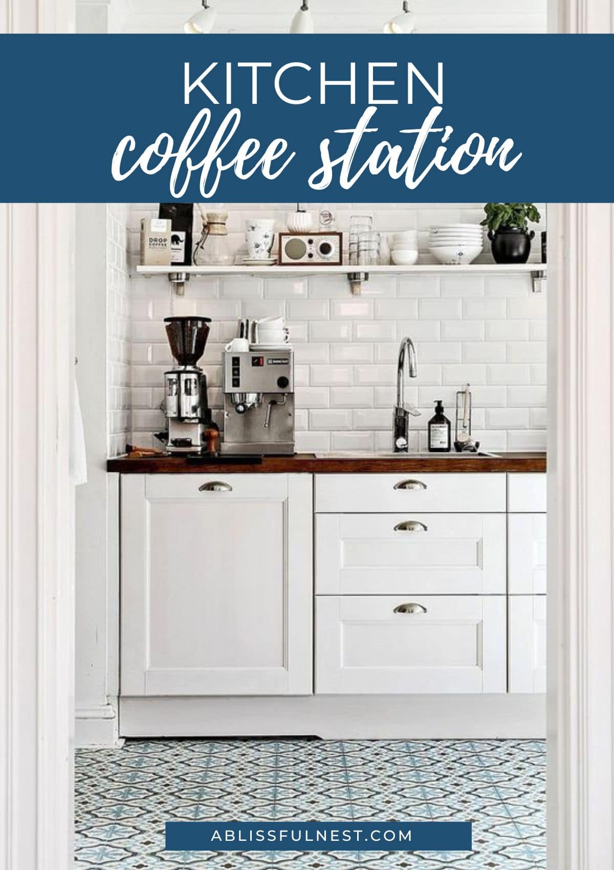 a coffee station set up in a butlers pantry with a bar sink