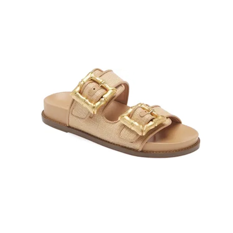 These bamboo textured gold buckle sandals are so cute for summer! #ABlissfulNest
