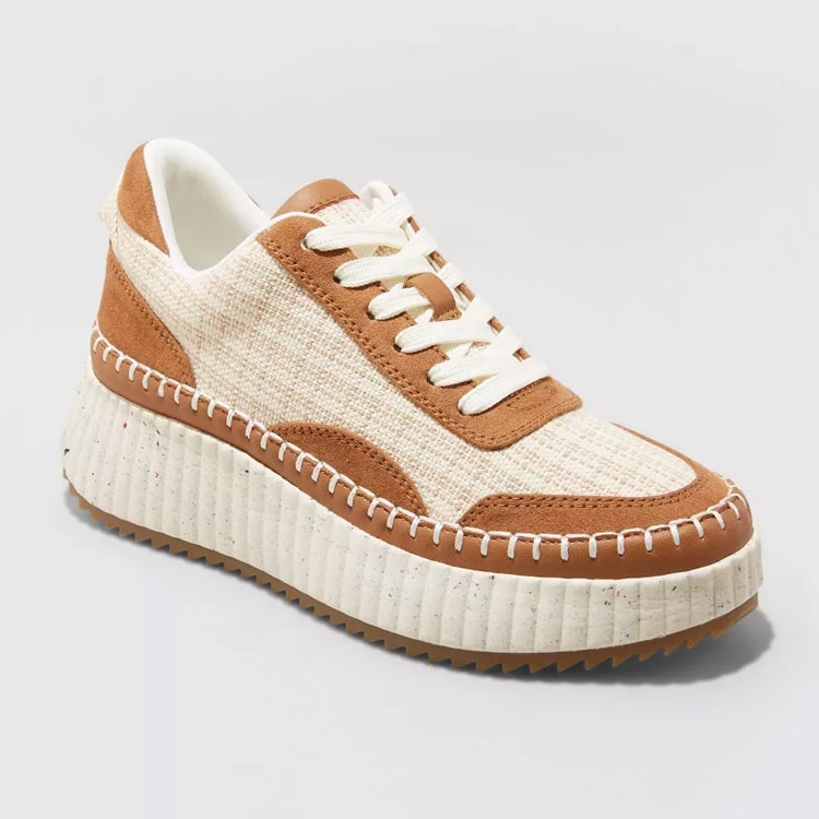 These tan and white platform statement sneakers are under $50! #ABlissfulNest