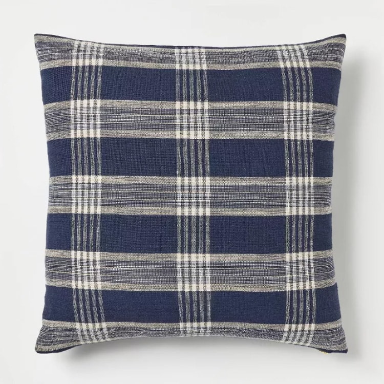 This blue plaid throw pillow is only $25! #ABlissfulNest