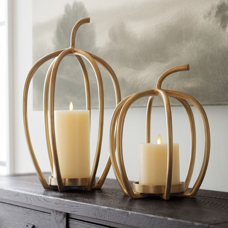 These gold pumpkin candle holders are so fun for fall! #ABlissfulNest