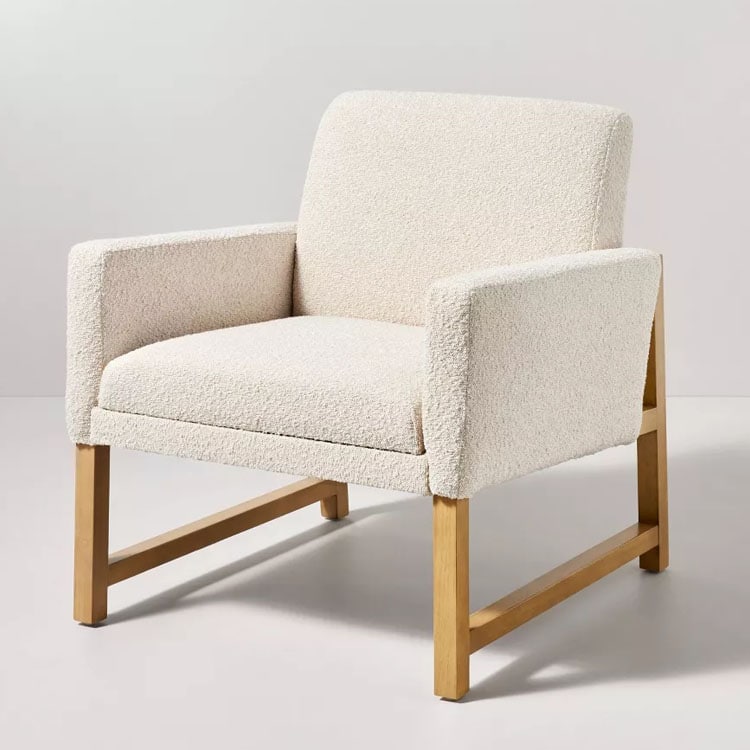 This boucle accent chair is under $300 and so pretty! #ABlissfulNest
