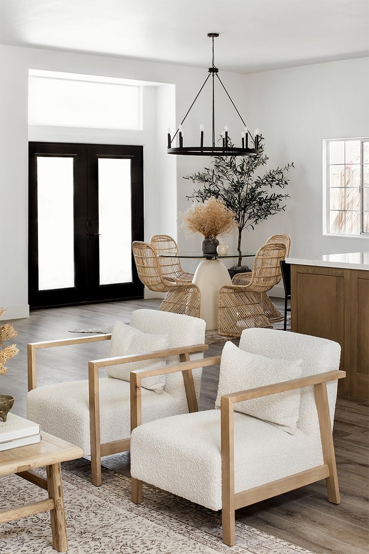 This open concept dining and living area designed by Hagit Taylor Design is so pretty! #ABlissfulNest