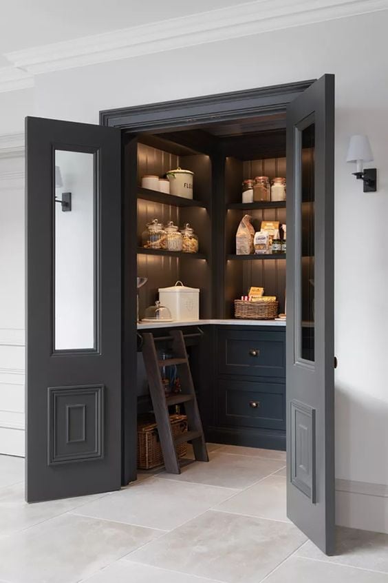 dark gray pantry cabinets
