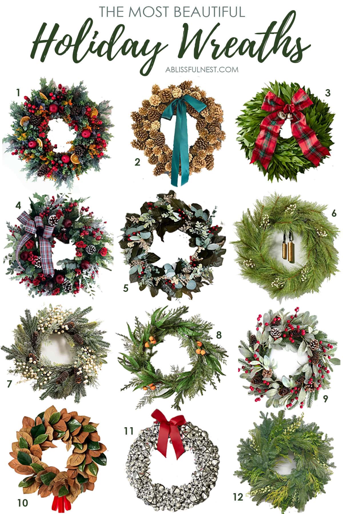 These Christmas wreaths are perfect for your front door, kitchen hood and your windows! So many pretty options and all price points. #ABlissfulNest #christmasdecor #christmasdecorating
