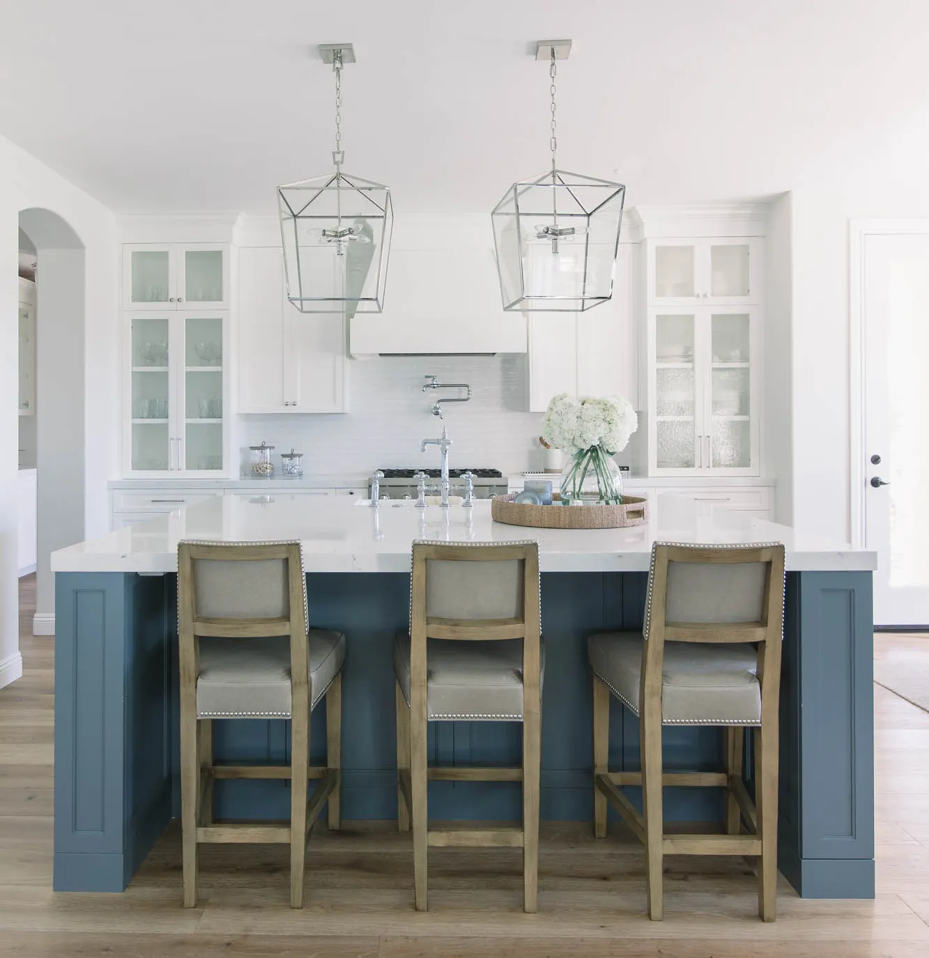 blue kitchen island.