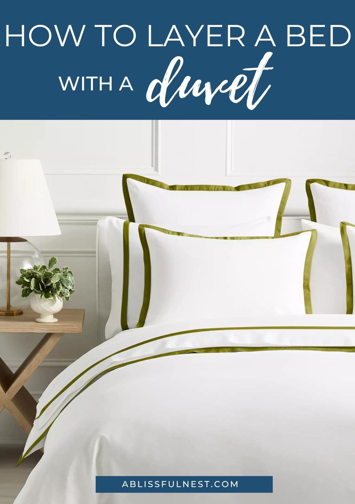 white bedding with green border