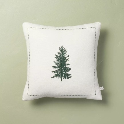 This green embroidered Christmas tree throw pillow is so perfect to add to your couch this holiday season! #ABlissfulNest