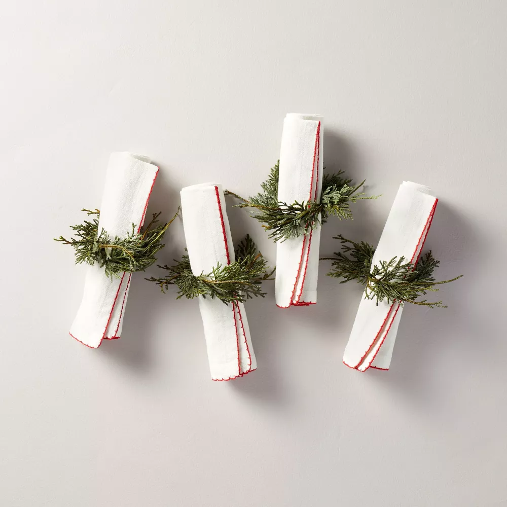 These faux cedar spring napkin rings are an under $10 must have for holiday entertaining! #ABlissfulNest