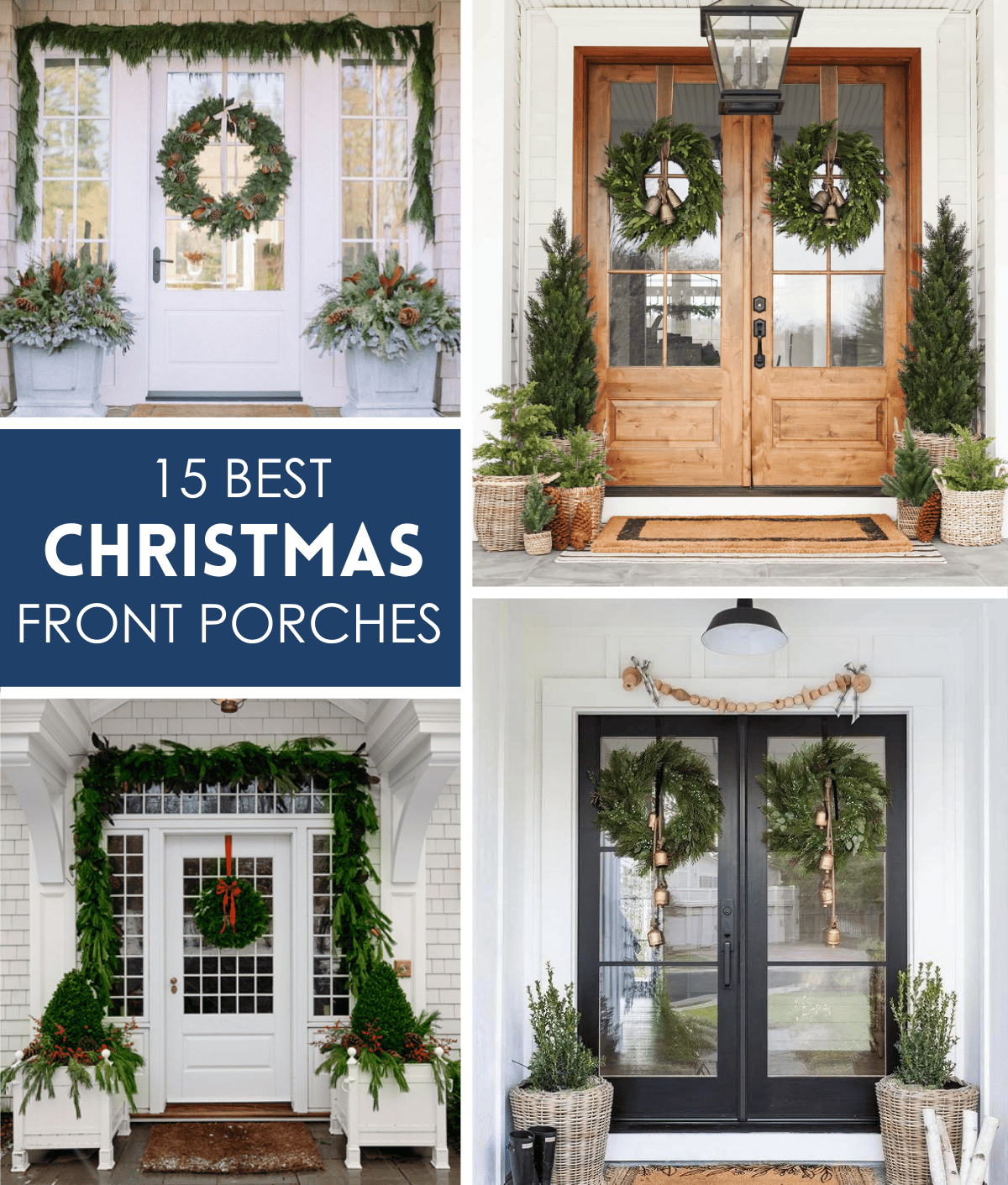 collage of beautiful Christmas front porch ideas