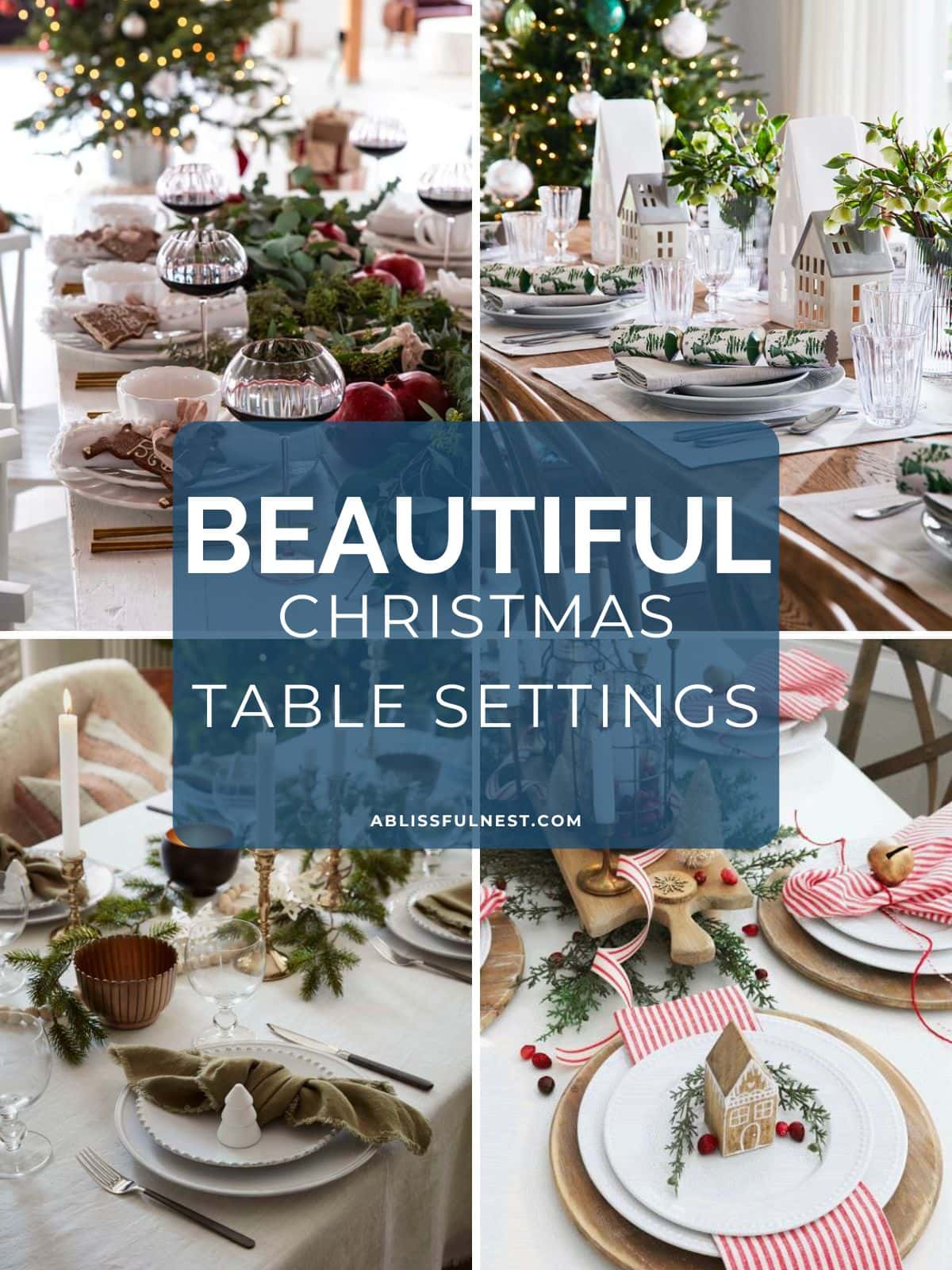 collage of creative and beautiful Christmas table setting ideas