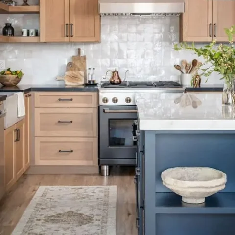 Image for Blue and Natural Wood Cabinets