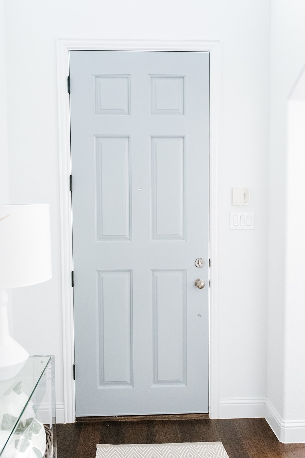Light blue gray painted interior door