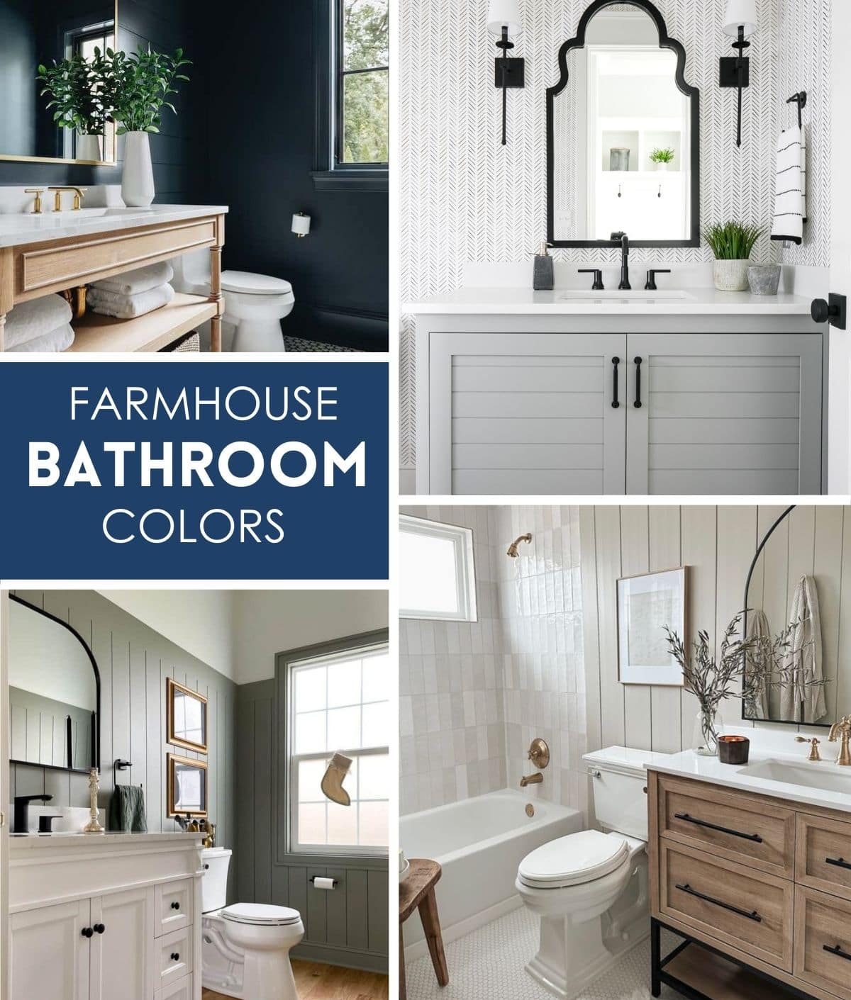collection of different colored farmhouse bathrooms.