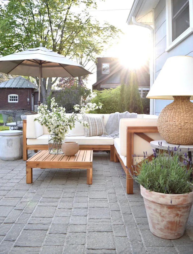 teak outdoor sectional with planters 
