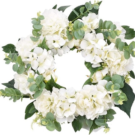 This white hydrangea wreath is the most beautiful under $30 spring wreath! #ABlissfulNest