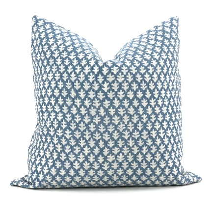 This blue textured printed throw pillow is so fun to pair with other throw pillows this spring! #ABlissfulNest