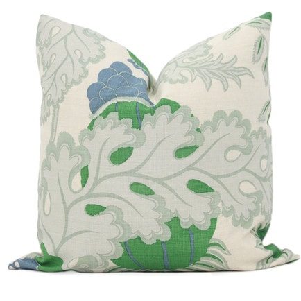 This green and blue floral throw pillow is so perfect for spring! #ABlissfulNest