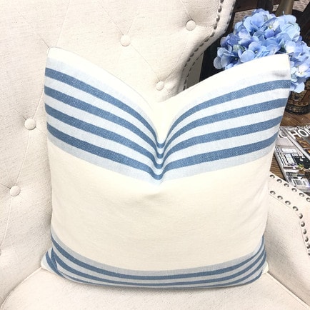 This blue striped throw pillow is perfect for spring! #ABlissfulNest