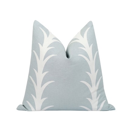 This blue acanthus striped throw pillow is so chic for spring! #ABlissfulNest