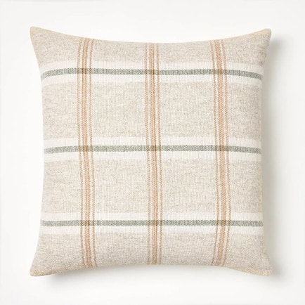 This subtle woven plaid throw pillow is so perfect for spring! #ABlissfulNest