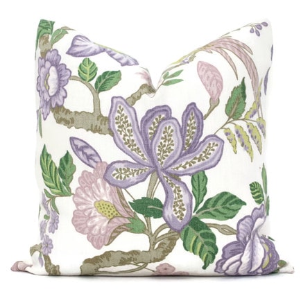 This lavender garden floral throw pillow is so perfect for spring! #ABlissfulNest