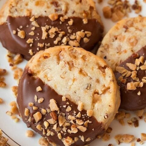 Image for Chocolate Dipped Toffee Pecan Shortbread Cookies