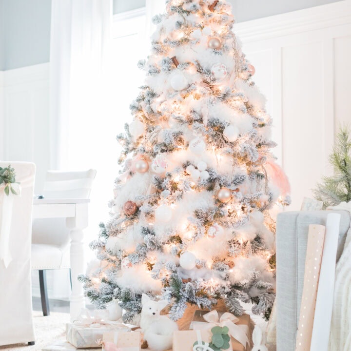 Image for Snowy Tree With Blush & White Ornaments