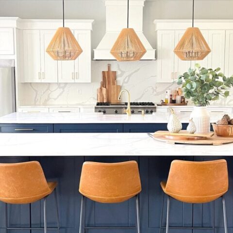 Image for Deep Blue Island & Warm Leather Bar Stools