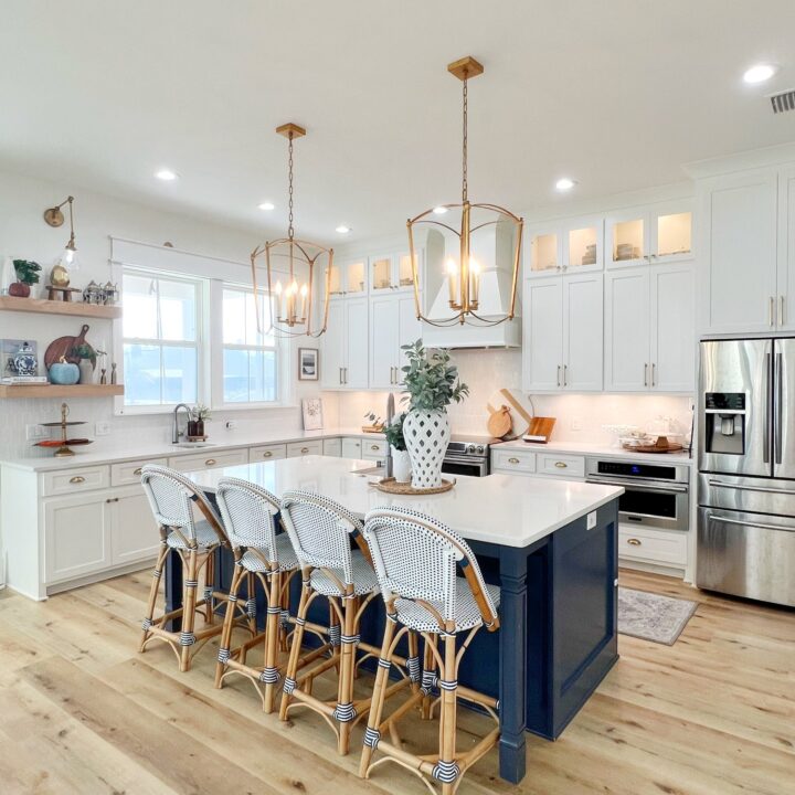 Image for Bold Navy Island & Wicker Bar Stools