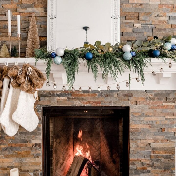 Image for Blue Ornaments + Paired Fur Stockings